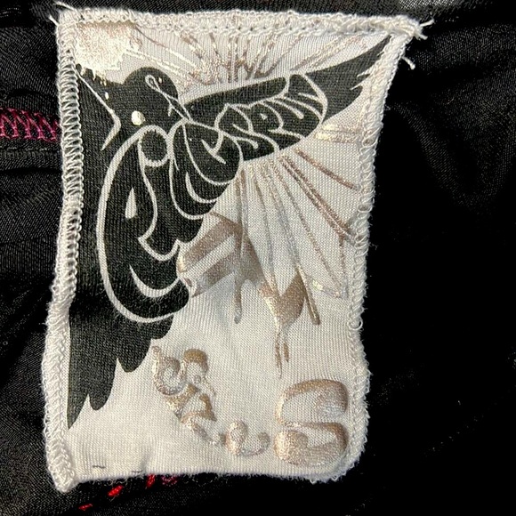 Burgundy Sequined Dragon Scoop Neck Puff Short Sleeve Top SZ S - Picture 10 of 12